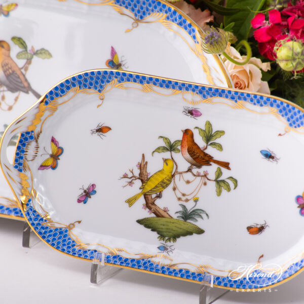 Small Sandwich Dish 437-0-00 RO-ETB Rothschild Bird Blue Fish Scale pattern. Herend fine china