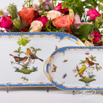 Medium Sandwich Dish 436-0-00 RO-ETB Rothschild Bird Blue Fish Scale pattern. Herend fine china