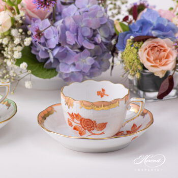 Herend porcelain Coffee / Espresso Cup with Saucer - Herend Queen Victoria VBAH - Orange gold monochrome design. Volume is 1 dl (3 OZ).
