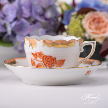 Herend porcelain Coffee / Espresso Cup with Saucer - Herend Queen Victoria VBAH - Orange gold monochrome design. Volume is 1 dl (3 OZ).