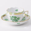Herend porcelain Coffee / Espresso Cup with Saucer - Herend Queen Victoria VBAV - Green gold monochrome design. Volume is 1 dl (3 OZ).