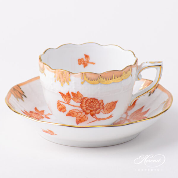 Herend porcelain Coffee / Espresso Cup with Saucer - Herend Queen Victoria VBAH - Orange gold monochrome design. Volume is 1 dl (3 OZ).