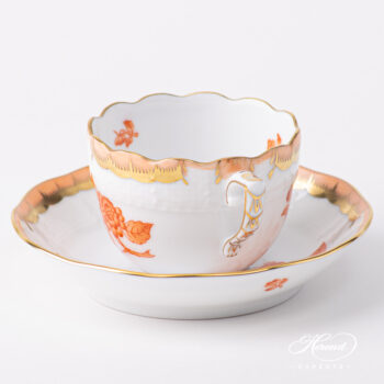 Herend porcelain Coffee / Espresso Cup with Saucer - Herend Queen Victoria VBAH - Orange gold monochrome design. Volume is 1 dl (3 OZ).