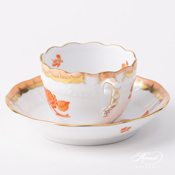 Herend porcelain Coffee / Espresso Cup with Saucer - Herend Queen Victoria VBAH - Orange gold monochrome design. Volume is 1 dl (3 OZ).