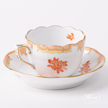 Herend porcelain Coffee / Espresso Cup with Saucer - Herend Queen Victoria VBAH - Orange gold monochrome design. Volume is 1 dl (3 OZ).