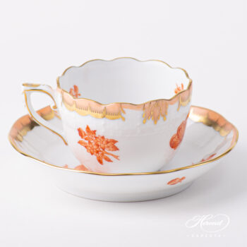 Herend porcelain Coffee / Espresso Cup with Saucer - Herend Queen Victoria VBAH - Orange gold monochrome design. Volume is 1 dl (3 OZ).