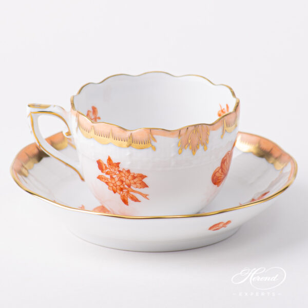 Herend porcelain Coffee / Espresso Cup with Saucer - Herend Queen Victoria VBAH - Orange gold monochrome design. Volume is 1 dl (3 OZ).