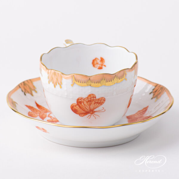 Herend porcelain Coffee / Espresso Cup with Saucer - Herend Queen Victoria VBAH - Orange gold monochrome design. Volume is 1 dl (3 OZ).