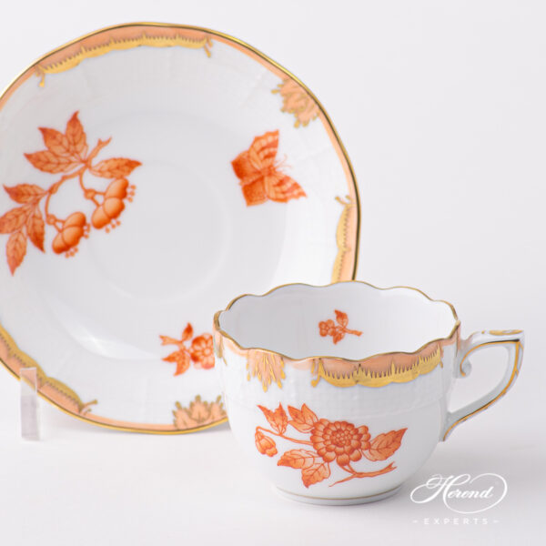 Herend porcelain Coffee / Espresso Cup with Saucer - Herend Queen Victoria VBAH - Orange gold monochrome design. Volume is 1 dl (3 OZ).