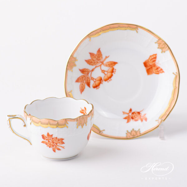 Herend porcelain Coffee / Espresso Cup with Saucer - Herend Queen Victoria VBAH - Orange gold monochrome design.