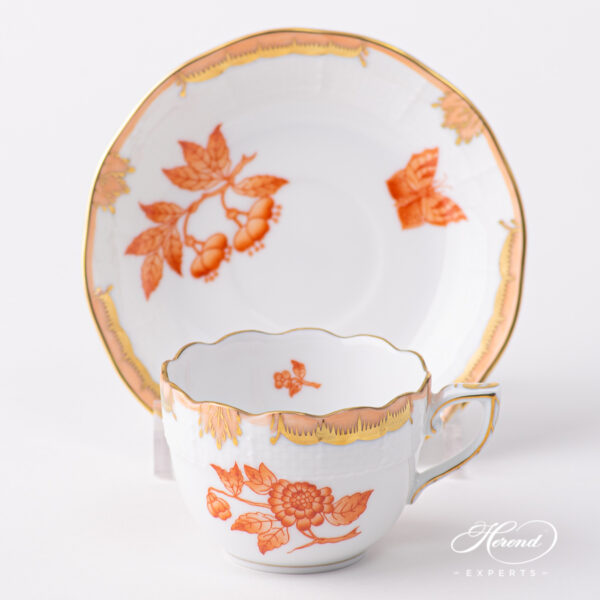 Herend porcelain Coffee / Espresso Cup with Saucer - Herend Queen Victoria VBAH - Orange gold monochrome design. Volume is 1 dl (3 OZ).
