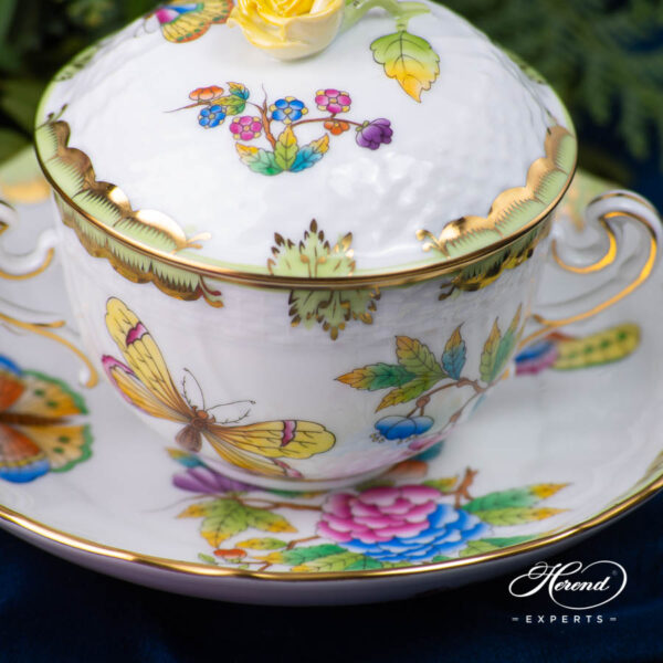 Herend Victoria VBO soup cup with rose knob.