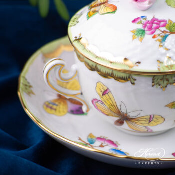 Herend Victoria VBO soup cup with rose knob.