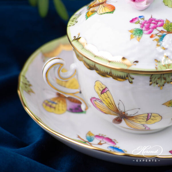 Herend Victoria VBO soup cup with rose knob.