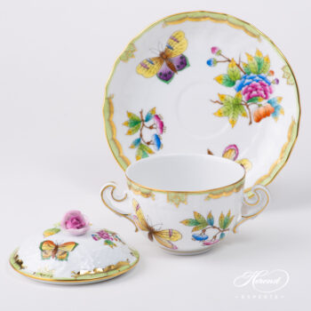 Soup Cup with Saucer and Lid 1718-0-09 VBO Queen Victoria pattern. Herend porcelain