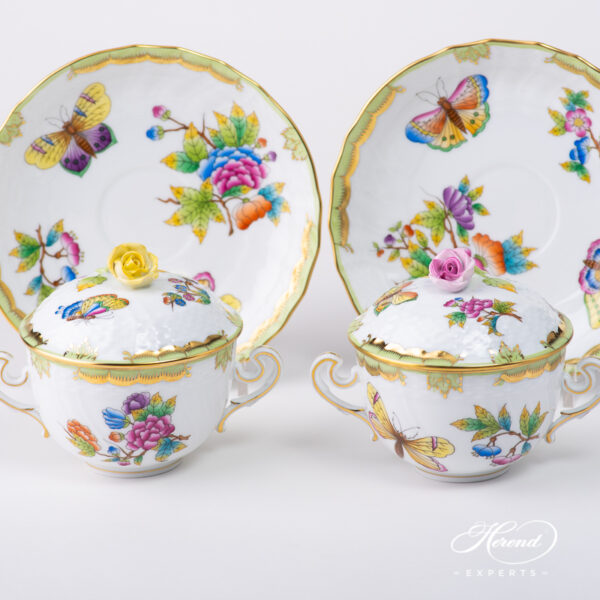 Soup Cup with Saucer and Lid 1718-0-09 VBO Queen Victoria pattern. Herend porcelain