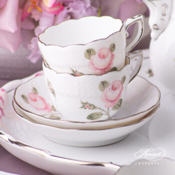 Coffee Cup / Demitasse with Saucer - Herend porcelain 711-0-00 VGR-PT - Vienna Rose Grande Platinum design.