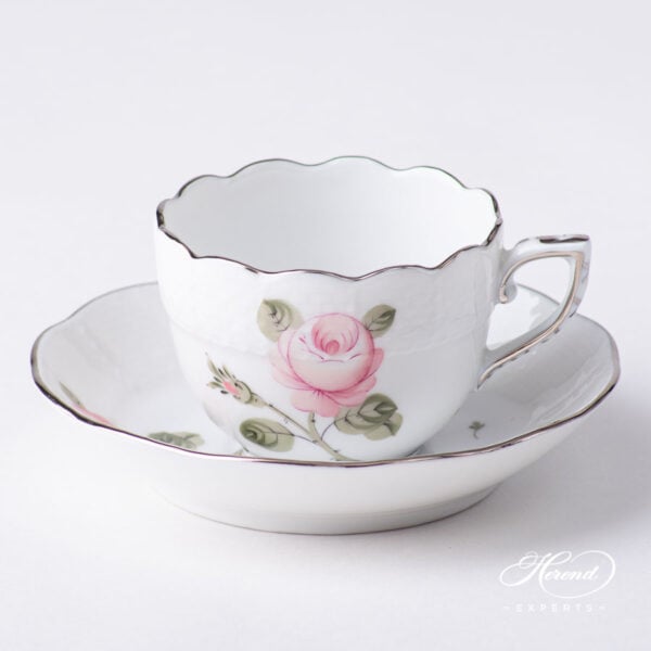 Coffee Cup / Demitasse with Saucer - Herend porcelain 711-0-00 VGR-PT - Vienna Rose Grande Platinum design.