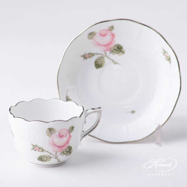 Coffee Cup / Demitasse with Saucer - Herend porcelain 711-0-00 VGR-PT - Vienna Rose Grande Platinum design.