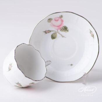 Coffee Cup / Demitasse with Saucer - Herend porcelain 711-0-00 VGR-PT - Vienna Rose Grande Platinum design.