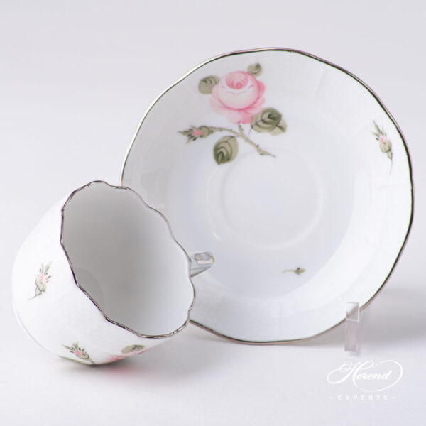 Coffee Cup / Demitasse with Saucer - Herend porcelain 711-0-00 VGR-PT - Vienna Rose Grande Platinum design.