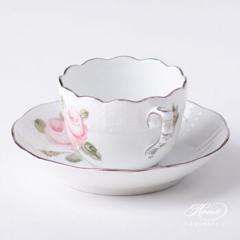 Coffee Cup / Demitasse with Saucer - Herend porcelain 711-0-00 VGR-PT - Vienna Rose Grande Platinum design.