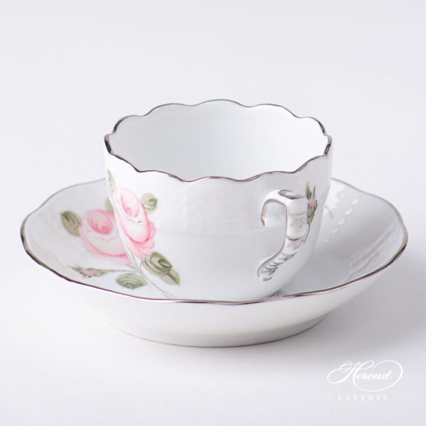 Coffee Cup / Demitasse with Saucer - Herend porcelain 711-0-00 VGR-PT - Vienna Rose Grande Platinum design.