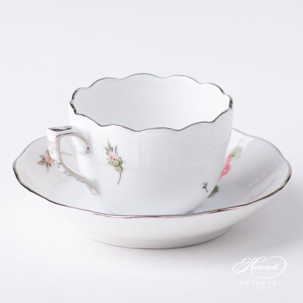 Coffee Cup / Demitasse with Saucer - Herend porcelain 711-0-00 VGR-PT - Vienna Rose Grande Platinum design.