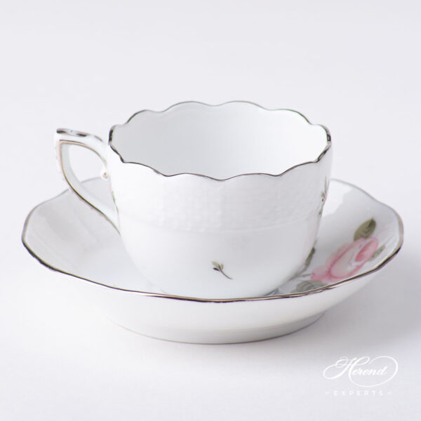 Coffee Cup / Demitasse with Saucer - Herend porcelain 711-0-00 VGR-PT - Vienna Rose Grande Platinum design.