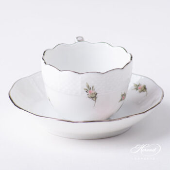 Coffee Cup / Demitasse with Saucer - Herend porcelain 711-0-00 VGR-PT - Vienna Rose Grande Platinum design.