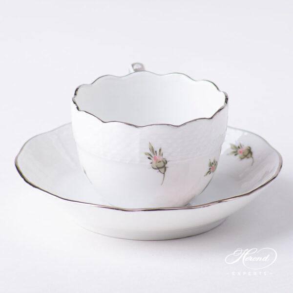 Coffee Cup / Demitasse with Saucer - Herend porcelain 711-0-00 VGR-PT - Vienna Rose Grande Platinum design.