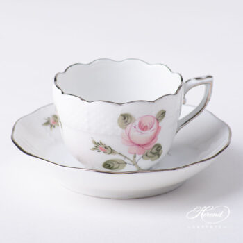 Coffee Cup / Demitasse with Saucer - Herend porcelain 711-0-00 VGR-PT - Vienna Rose Grande Platinum design.