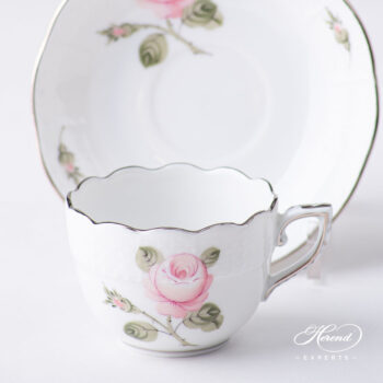 Coffee Cup / Demitasse with Saucer - Herend porcelain 711-0-00 VGR-PT - Vienna Rose Grande Platinum design.