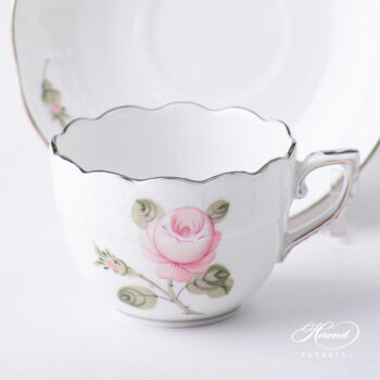 Coffee Cup / Demitasse with Saucer - Herend porcelain 711-0-00 VGR-PT - Vienna Rose Grande Platinum design.