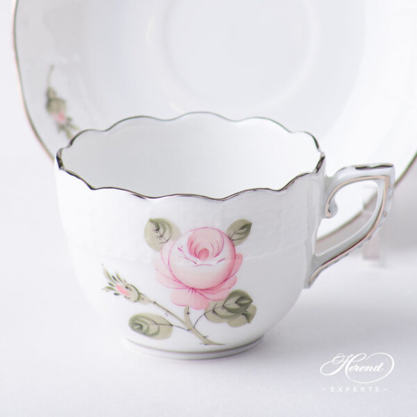 Coffee Cup / Demitasse with Saucer - Herend porcelain 711-0-00 VGR-PT - Vienna Rose Grande Platinum design.