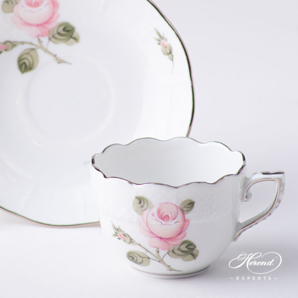 Coffee Cup / Demitasse with Saucer - Herend porcelain 711-0-00 VGR-PT - Vienna Rose Grande Platinum design.