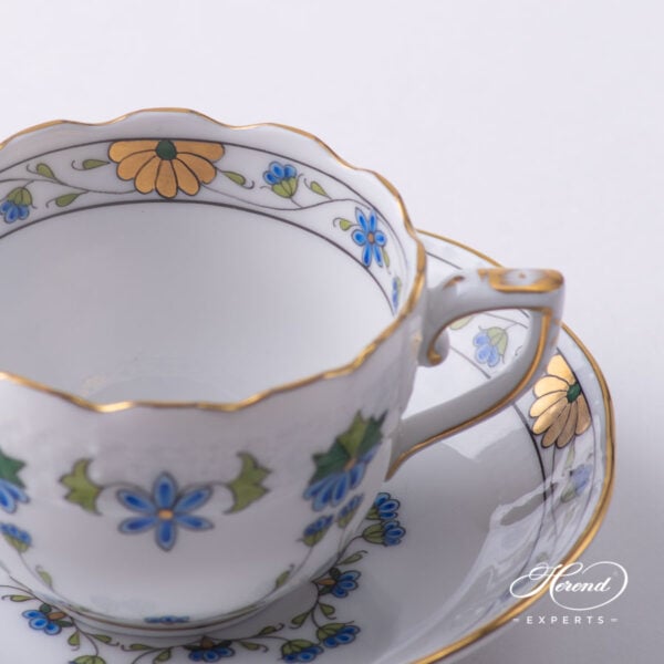Coffee Cup / Demitasse with Saucer - Herend porcelain 711-0-00 LHTBW - Blue Summer Field Flowers design.
