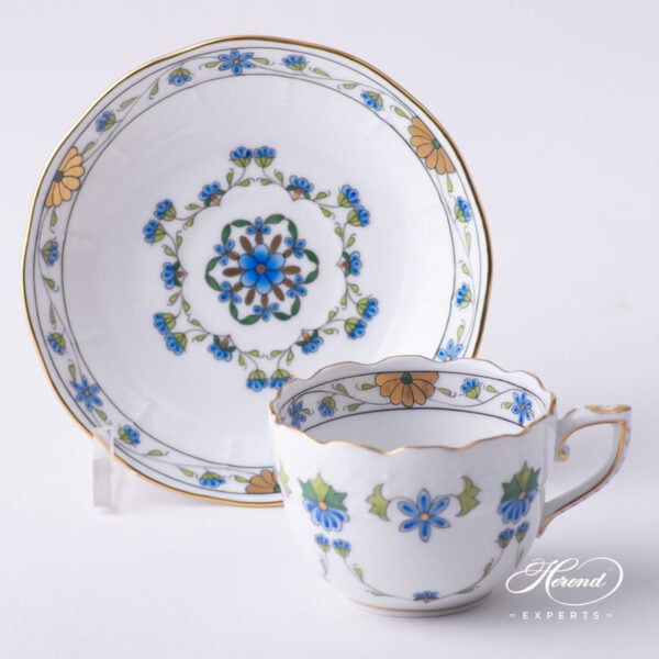 Coffee Cup / Demitasse with Saucer - Herend porcelain 711-0-00 LHTBW - Blue Summer Field Flowers design.
