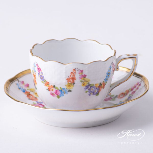 Coffee Cup / Demitasse with Saucer - Herend porcelain 711-0-00 LTG - Summer Field Flowers design.
