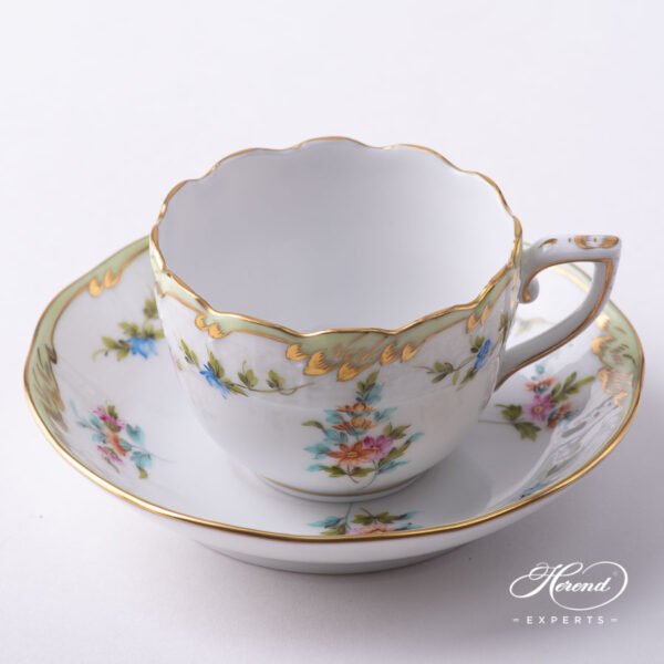 Coffee Cup / Demitasse with Saucer - Herend porcelain 711-0-00 Fannie - Classic Flower design.