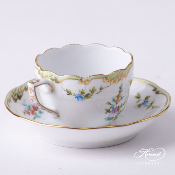 Coffee Cup / Demitasse with Saucer - Herend porcelain 711-0-00 Fannie - Classic Flower design.