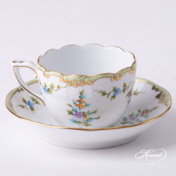 Coffee Cup / Demitasse with Saucer - Herend porcelain 711-0-00 Fannie - Classic Flower design.