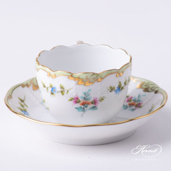 Coffee Cup / Demitasse with Saucer - Herend porcelain 711-0-00 Fannie - Classic Flower design.