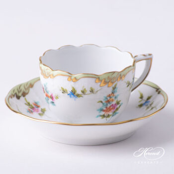 Coffee Cup / Demitasse with Saucer - Herend porcelain 711-0-00 Fannie - Classic Flower design.