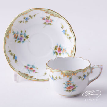 Coffee Cup / Demitasse with Saucer - Herend porcelain 711-0-00 Fannie - Classic Flower design.