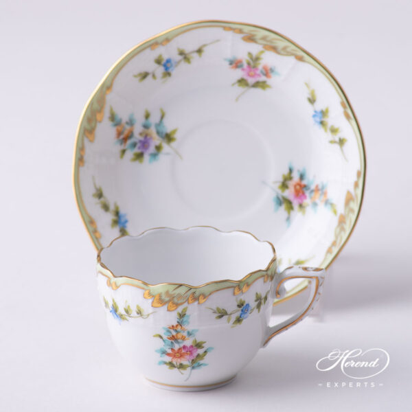 Coffee Cup / Demitasse with Saucer - Herend porcelain 711-0-00 Fannie - Classic Flower design.