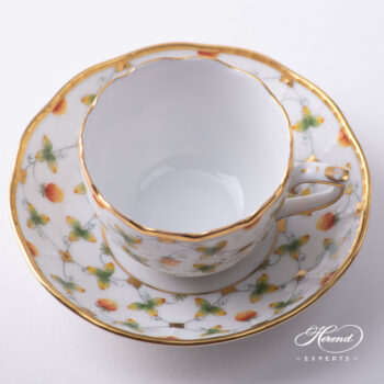 Coffee Cup / Demitasse with Saucer - Herend porcelain 711-0-00 FLT - Strawberry in Lace design.