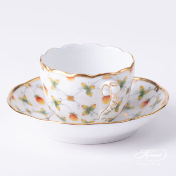 Coffee Cup / Demitasse with Saucer - Herend porcelain 711-0-00 FLT - Strawberry in Lace design.