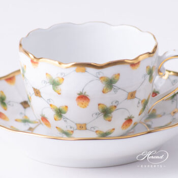 Coffee Cup / Demitasse with Saucer - Herend porcelain 711-0-00 FLT - Strawberry in Lace design.