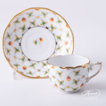 Coffee Cup / Demitasse with Saucer - Herend porcelain 711-0-00 FLT - Strawberry in Lace design.